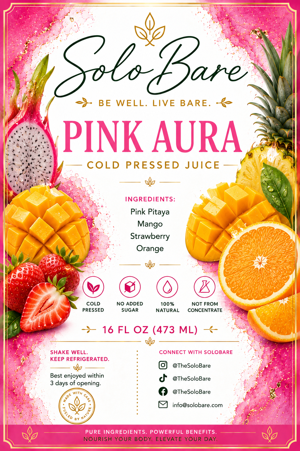 Solobare - Pink Aura Cold-Pressed Juice
